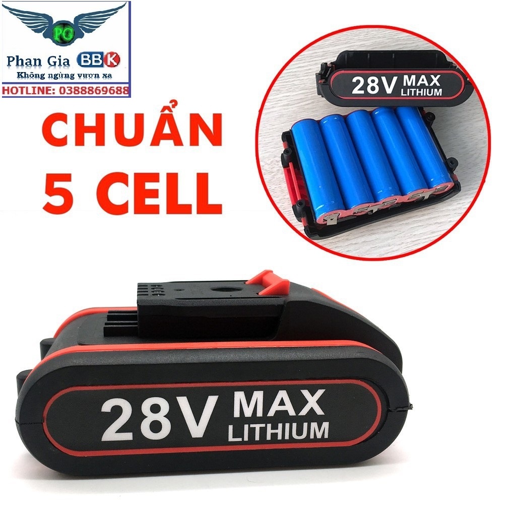Pin máy khoan 28V - Pin 28V - dùng cho máy 21V, 24V, 26V, 28V, 36V mới 100%