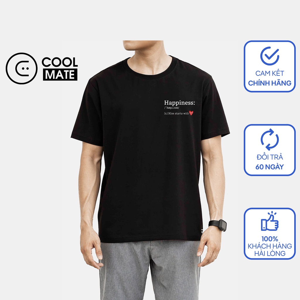 Áo thun nam Cotton Compact in "Happiness" màu đen thương hiệu Coolmate