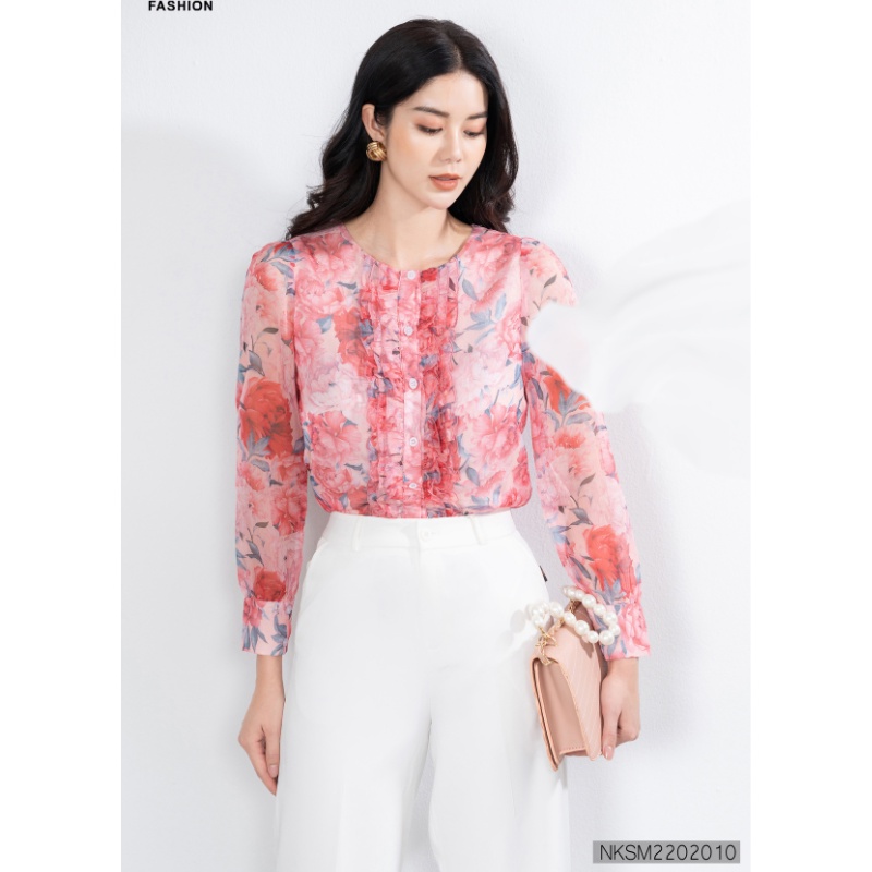 Áo Sơ Mi Công Sở Nữ NK Fashion Thiết Kế Hoa Bèo Nữ Tính, Chất Liệu Cao Cấp Không Nhăn Xù NKSM2202010