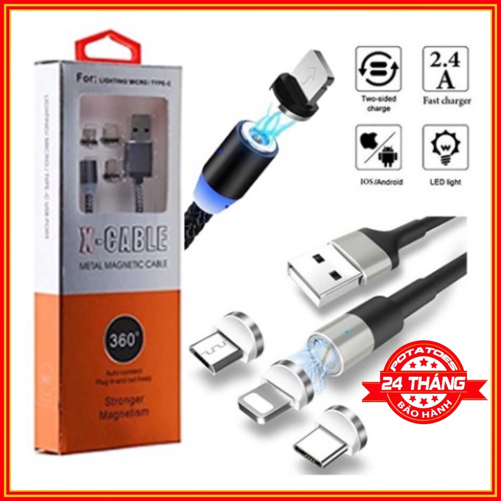 Cáp Sạc Nhanh X- Cable Nam Châm 3 đầuType c,Micro Usb dài 1m tiện dụng- Sweet Potatos