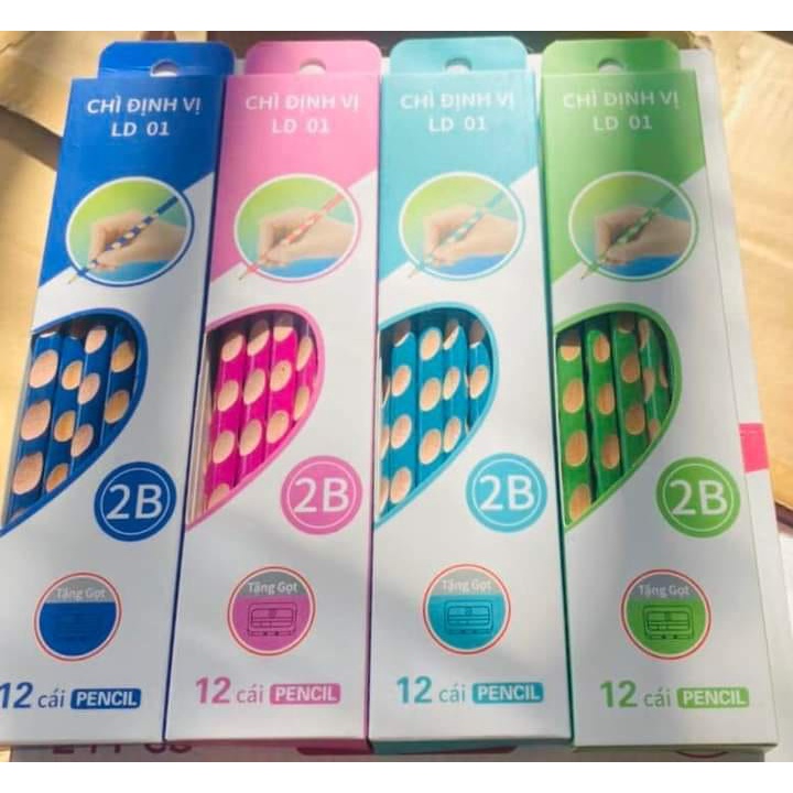Bút chì định vị thông minh ngòi mềm 2B, thanh đậm (hộp 12cây, kèm 1 gọt chì dưới đáy hộp)