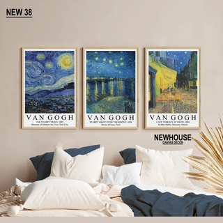 Set 3 tranh treo tường canvas chủ đề Van Gogh trang trí phòng khách.