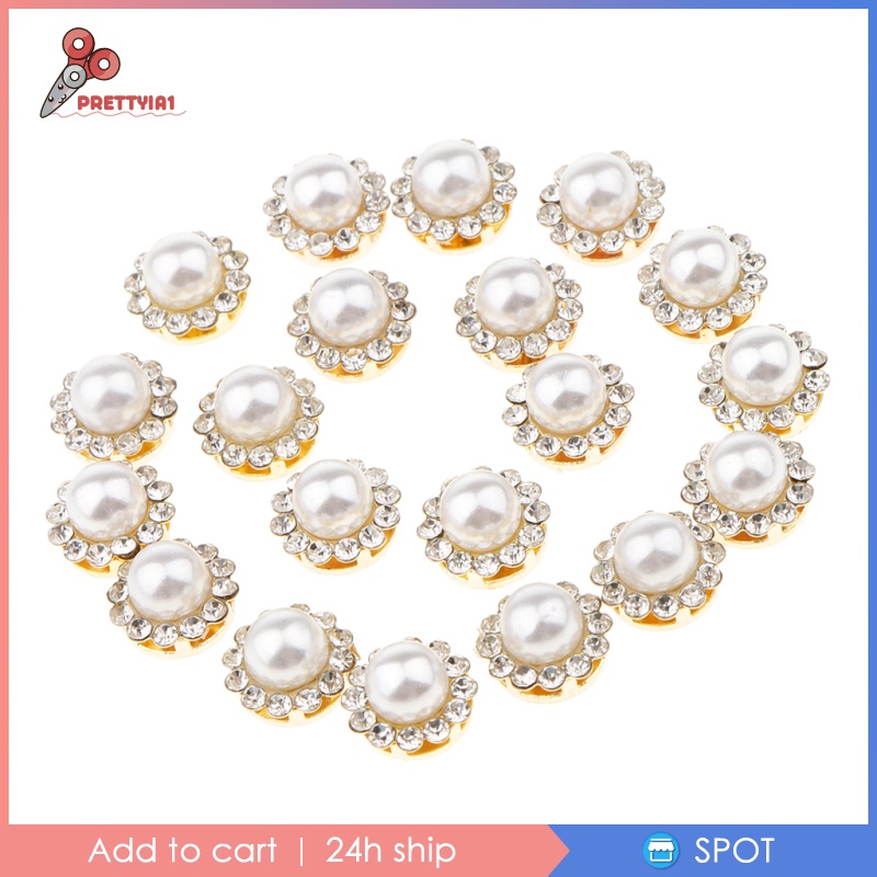 1 [Prettyia] Set 20 Nút Trang Trí Sổ Tay Hình Bông Hoa Đính Đá Ngọc Trai Giả