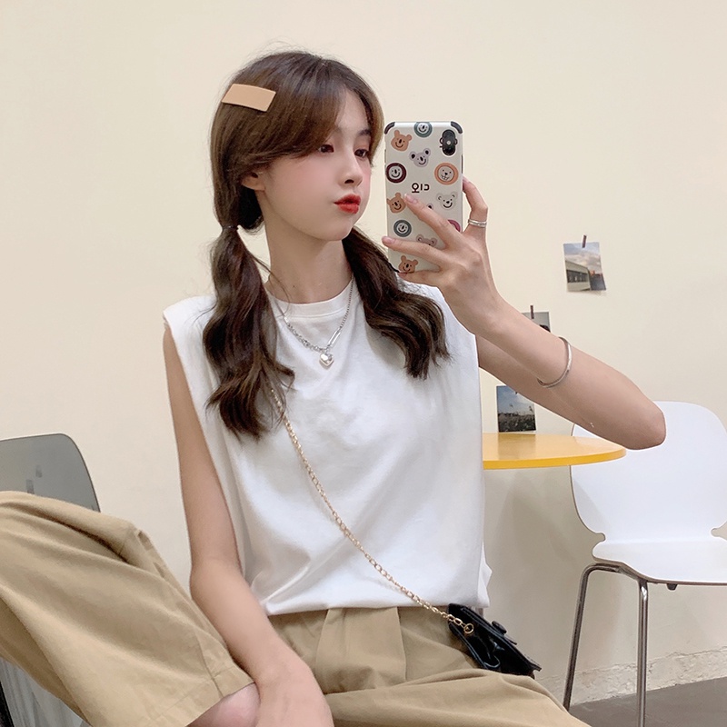 Áo Cotton Nữ Cao Cấp Trơn Cổ Tròn Không Tay Độn Vai Thời Trang Trẻ Trung Sugal TOP NU 033V4