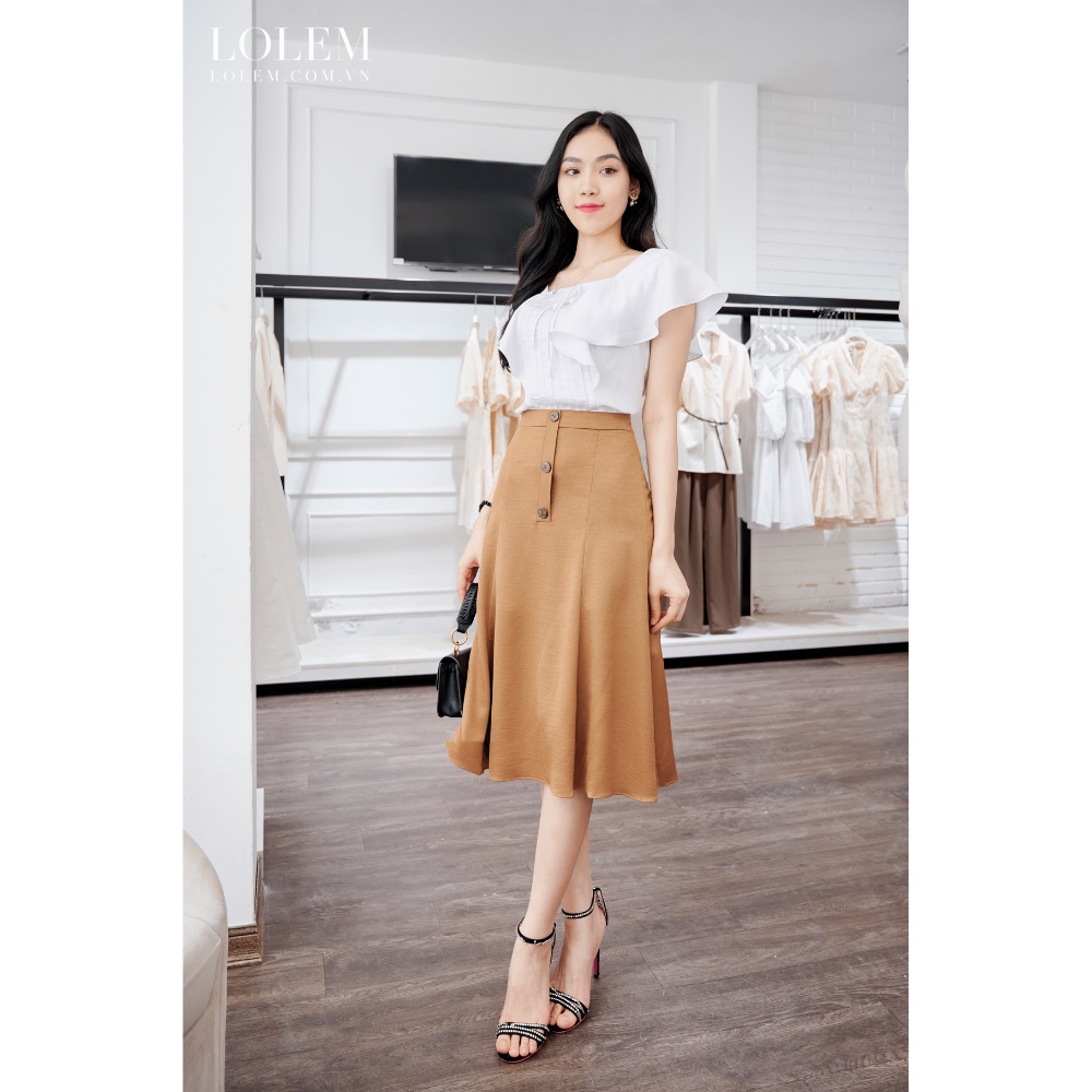 Chân váy dáng dài LOLEM CVX328 dáng xòe phong cách vintage đính khuy cách điệu thanh lịch