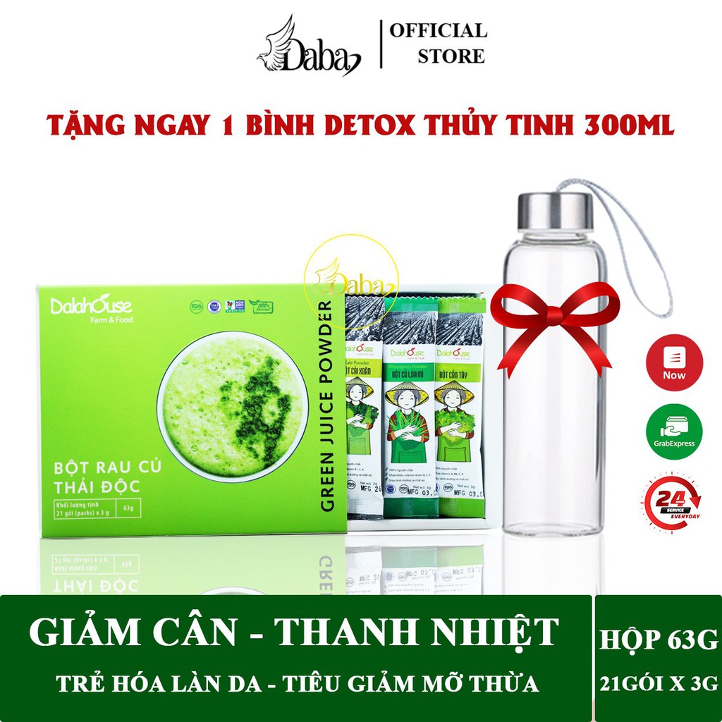 Giảm cân với combo 7 loại bột rau củ cần tây cải xoăn trà xanh bó xôi cỏ lúa mì củ dền diếp cá dalahouse 63g