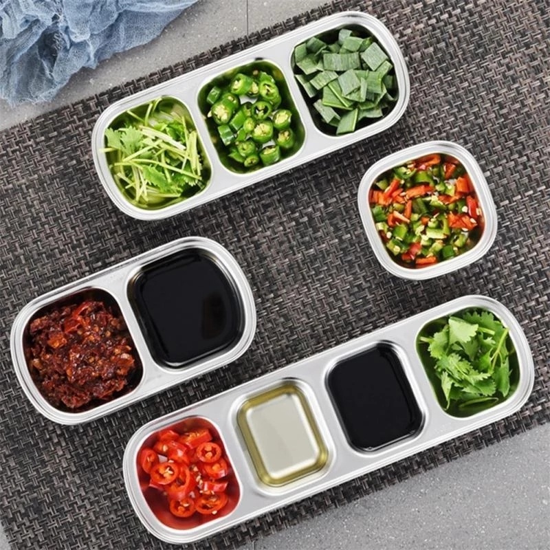 Khay Đựng Nước Sốt Sushi 1/2/3/4 Ngăn Bằng Thép Không Gỉ