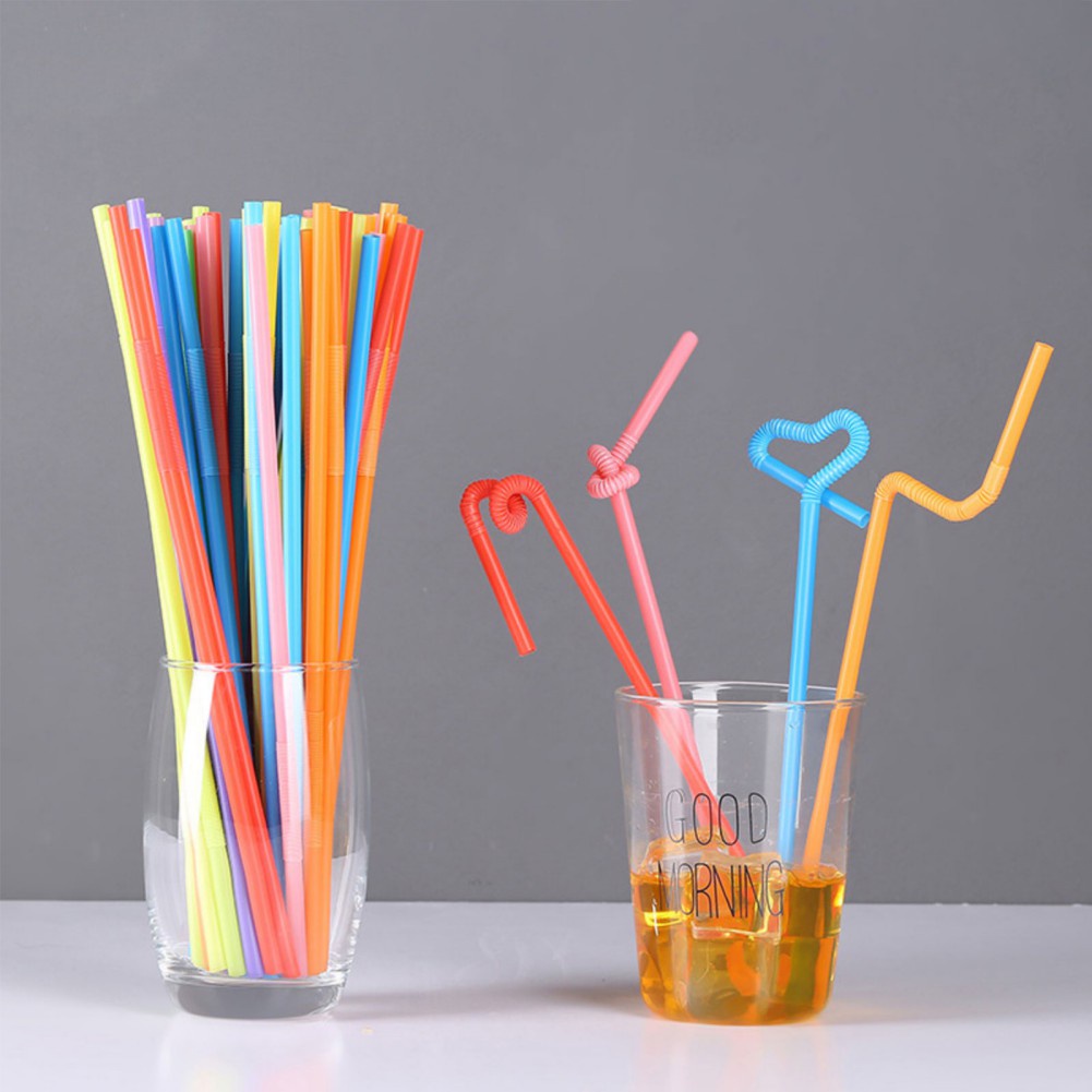 Set 100 Ống Hút Nhựa Nhiều Màu Chịu Nhiệt Tốt