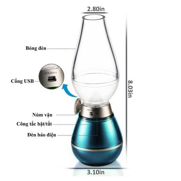 Đèn bàn thờ sạc điện hình đèn dầu MIN_HOUS