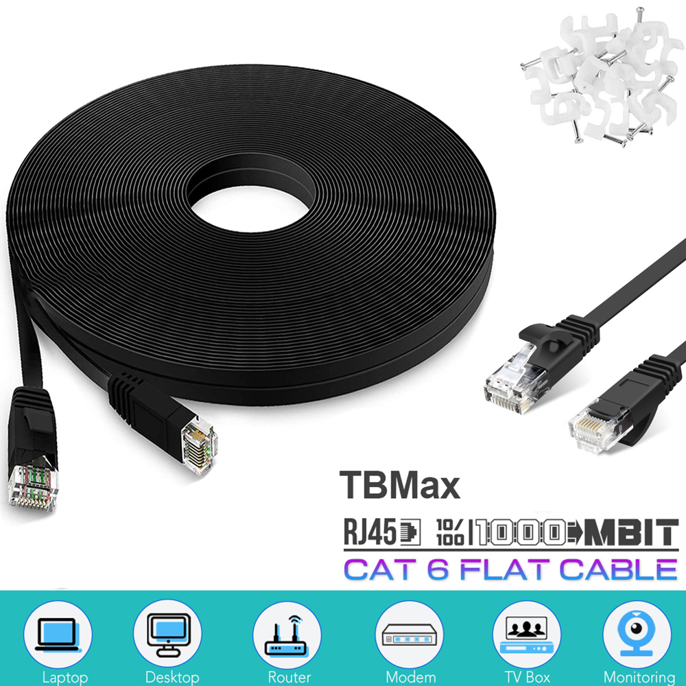 ❀SIMPLE❀ Home Office CAT6 Ethernet Cable Professional RJ45 Coupler Network Patch Cord High Speed Flat Computer Router Lan Cable With 100pcs Cable Clips/Multicolor