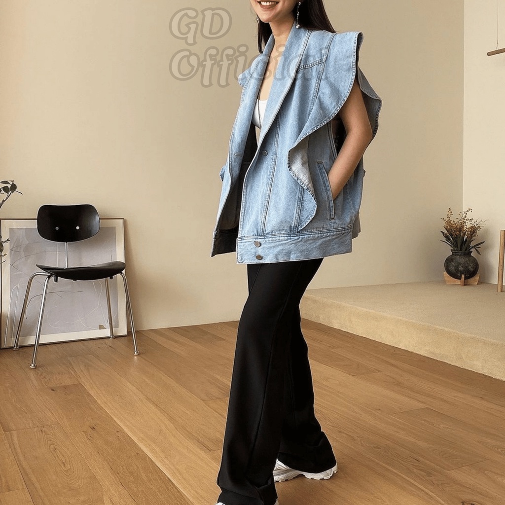 K105|Áo khoác jeans tanktop cá tính cho nữ chất denim thoáng mát màu xanh GD Official