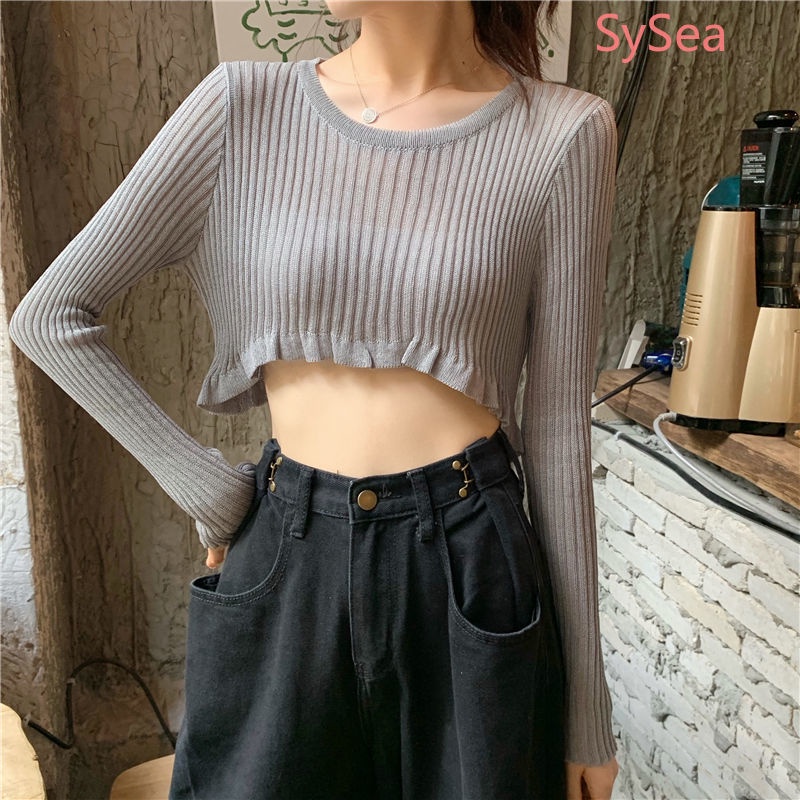 Áo dệt kim tay dài chống nắng phong cách mùa thu cho nữ