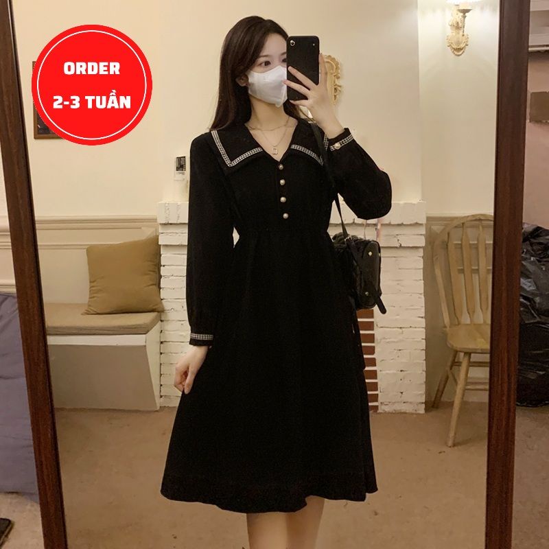 Đầm Váy Dài Tiểu Thư Bo Chun Eo Phong Cách Cổ Điển Thời Trang Thu Đông