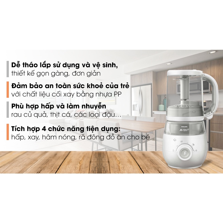 Máy Xay Hấp Philips Avent Đa Năng 4 in 1 - Máy Chế Biến Ăn Dặm 4 Chức Năng: Rã Đông, Xay, Hấp Và Giữ Ấm