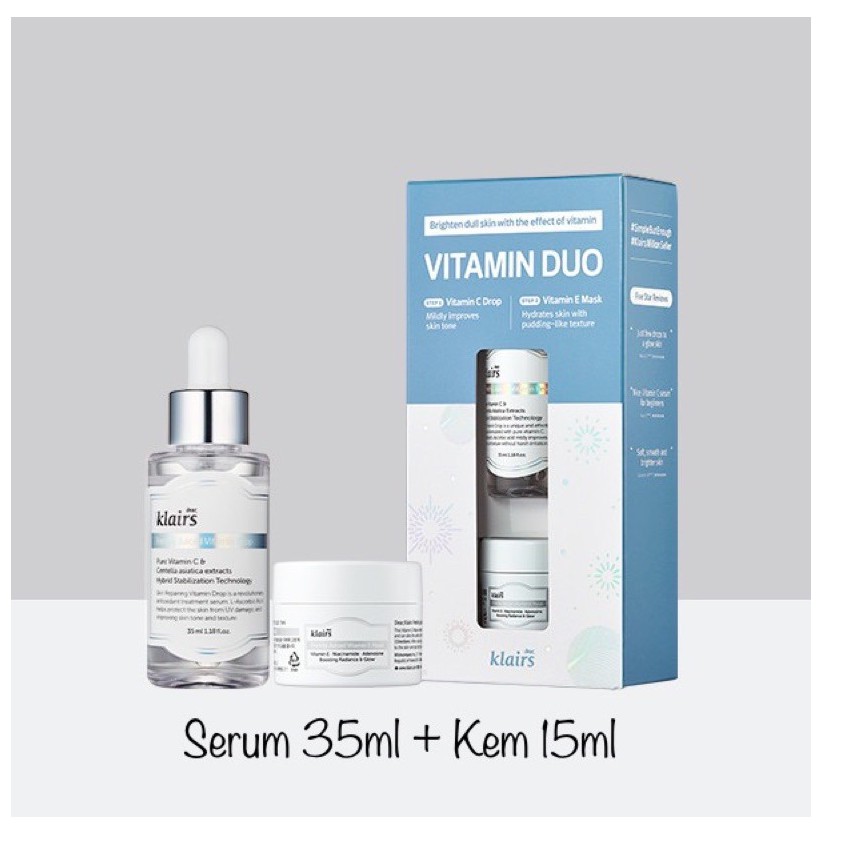 Bộ dưỡng trắng da mờ thâm Dear Klairs Vitamin C - Vitamin E Duo Trial Kit Auth Hàn Quốc