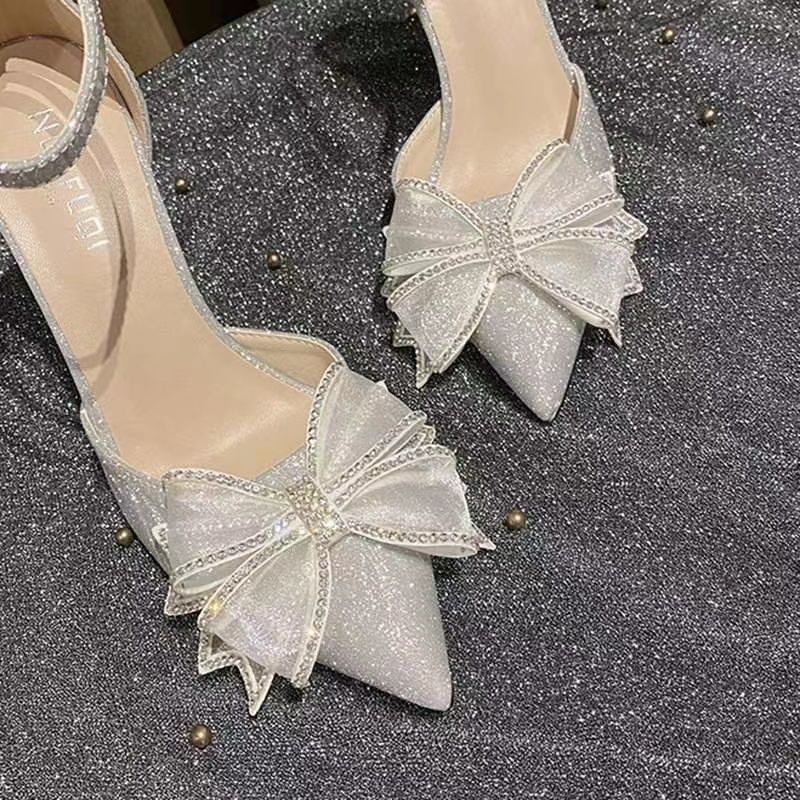 Giày cao gót đính nơ phong cách mùa hè thời trang cho nữ