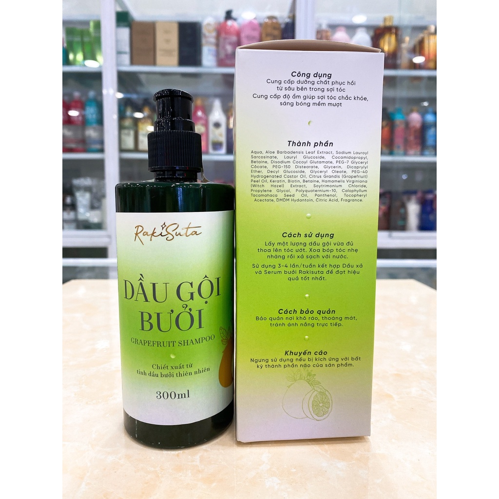 Dầu Gội Bưởi Ngăn Rụng Tóc Phục Hồi Hư Tổn Rakisuta 300ml