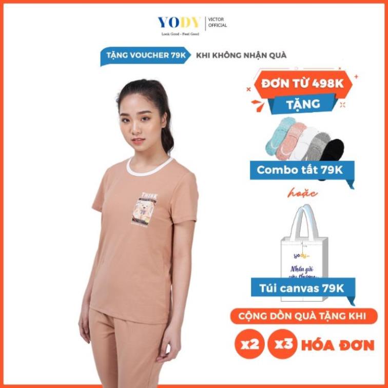 Bộ Đồ Nữ YODY Áo thun Quần lửng Mùa Hè Cotton Co Giãn In Gấu Thoáng Mát Cao Cấp BDN5136 * '
