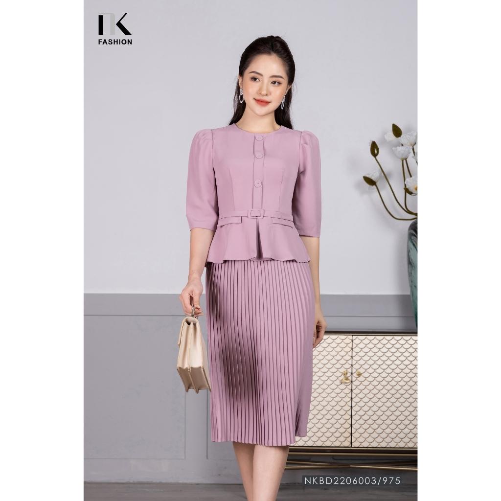 Set Công Sở NK Fashion Áo Peplum Tay Lỡ Kèm Chân Váy Dập Ly Thanh Lịch, Chất Vải Nhập Hàn Cao Cấp Mềm Mát NKBD2206003