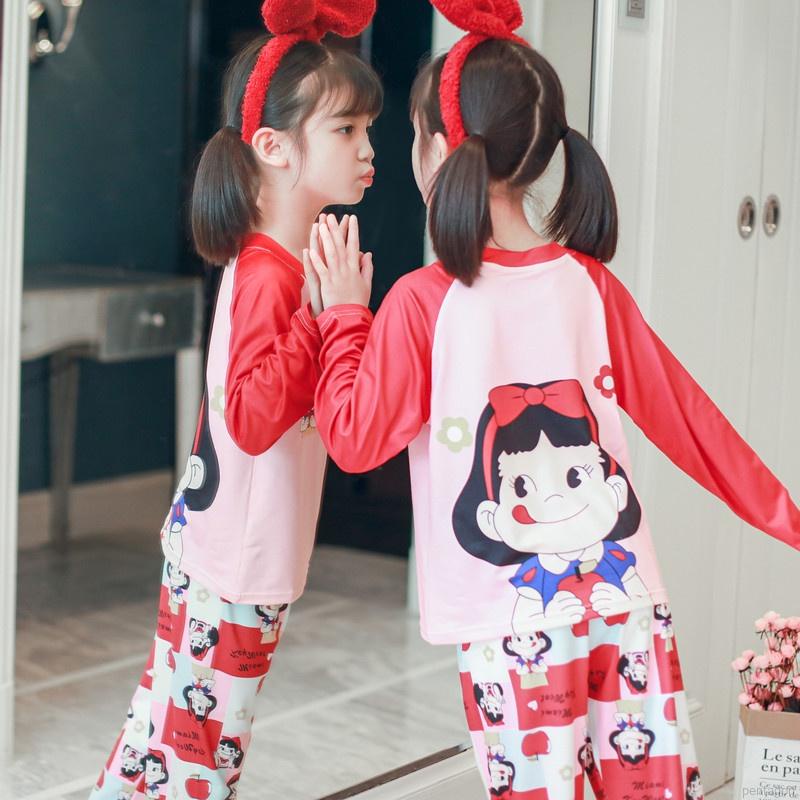 Bộ đồ ngủ tay dài in họa tiết hoạt hình dễ thương thời trang cho bé gái 2-7 tuổi