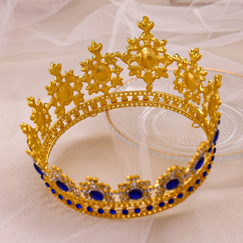 Cài Tóc Vương Miện King Queen Đính Đá Màu Xanh Dương Cho Cô Dâu