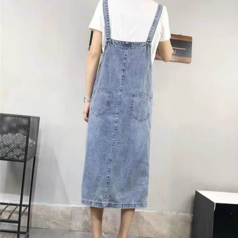 Yếm Váy Jeans Nữ Chất Bò Phối 2 Túi Trước Kèm Dây Kéo Mang Phong Cách Hàn Quốc 2021 - 516