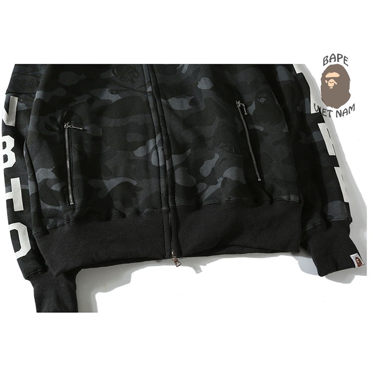 Jacket Bape Shark x NBHD Camo Black fullzip , Áo Hoodie Bape Cá Ngáo