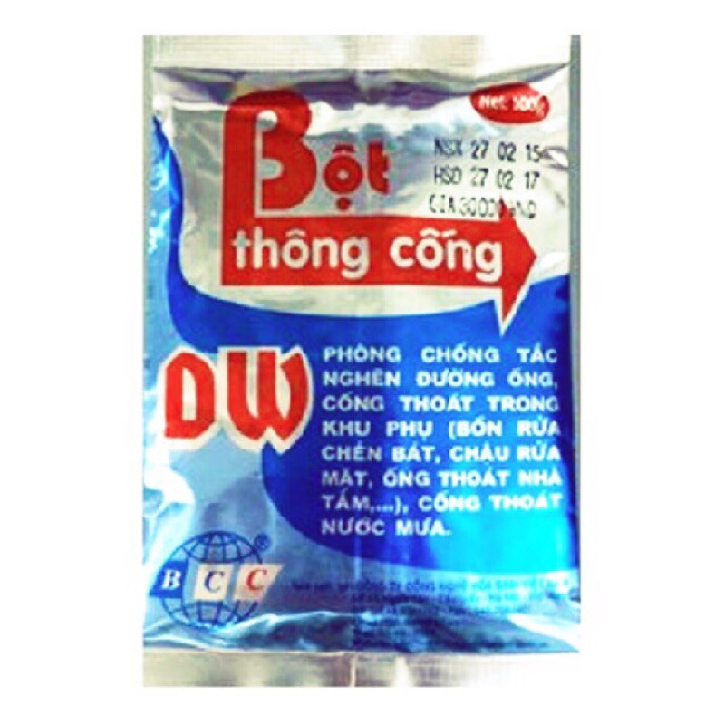 Bột thông tắc cống cực mạnh hàng DW ( gói 100g). Thông tắc bồn cầu, bồn rửa bát, cống thoát nước....