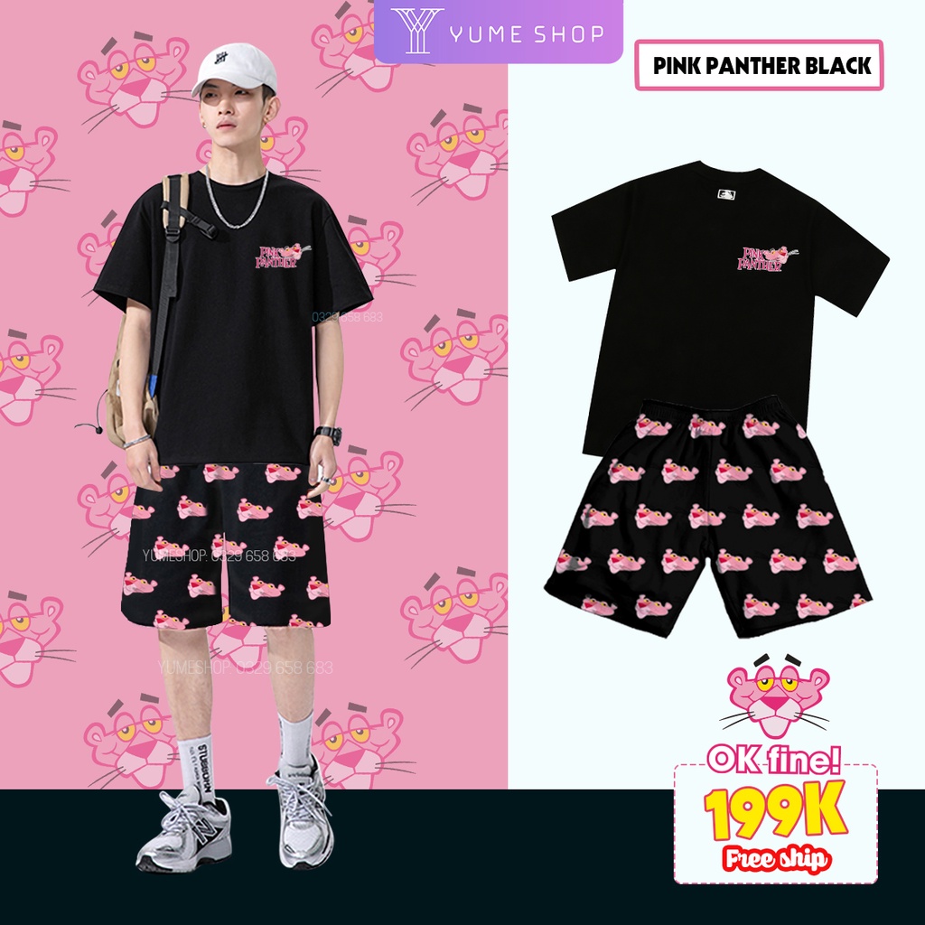 Bộ quần áo mặc ở nhà in hoạt hình Báo Hồng PINKPANTHER, Set hoạt hình áo 3D và quần cartoon ulzzang siêu hot