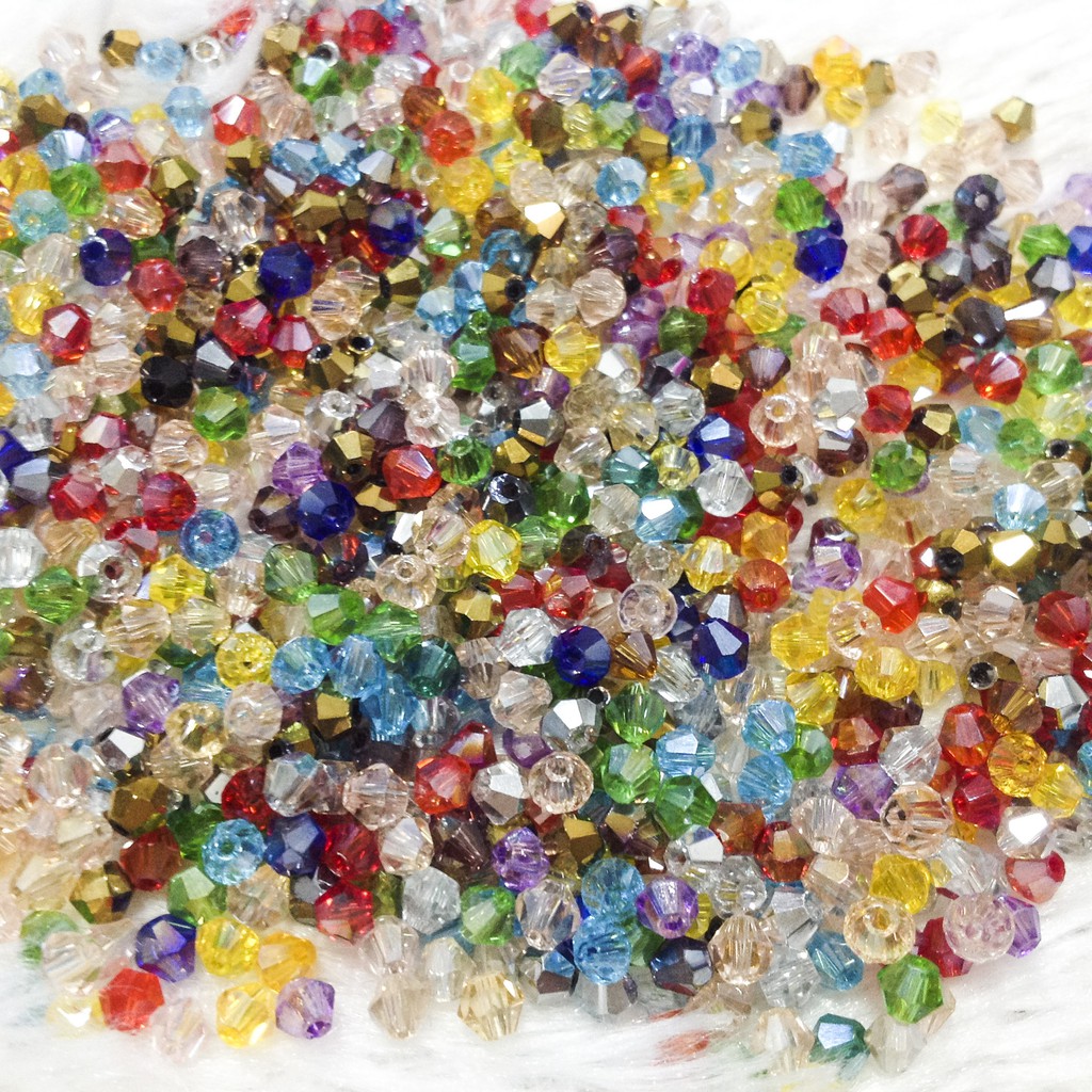 50 viên đá pha lê thoi size 3mm Hạt cườm xỏ vòng tay lấp lánh nhiều màu