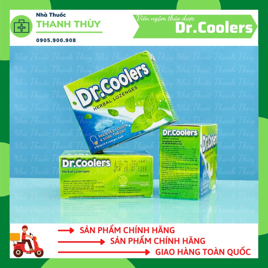 VIÊN NGẬM HO THẢO DƯỢC - Dr.Coolers Vị Bạc Hà [Hộp 5 Vỉ x 4 Viên] Giảm Ho, Đau Rát Họng Thơm Miệng  An Toàn Tự Nhiên