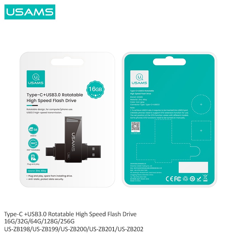 Usams Ổ Đĩa USB 2 Trong 1 Tốc Độ Cao 16G 32GB 64GB 128GB 256G Cho Điện Thoại / Máy Tính Bảng / Laptop
