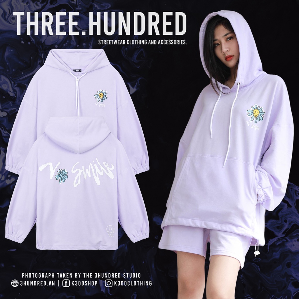 Áo Hoodie No Smile - Phía Trước Và Sau In Hình Sắc Nét - Chất Vải Nỉ Da Cá - Form Oversized Rộng Thoải Mái - Màu Tím