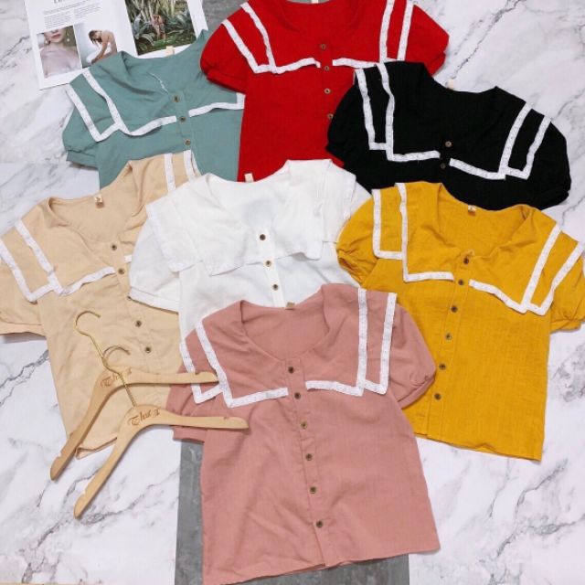 [Mã FAMAYWA giảm 10K đơn 50K] Áo Đũi Xinh, Chất Mát, Cổ áo Phối Viền Trắng Xinh Xắn.