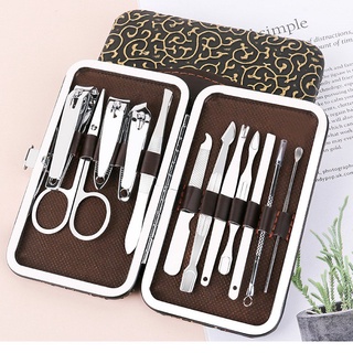 Bộ cắt, bấm móng tay inox hộp da cao cấp full box tiện lợi 12 món hộp da