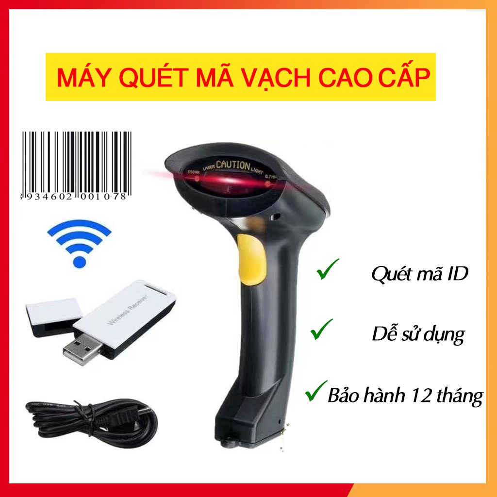 Máy bắn mã vạch, máy quét mã vạch không dây cầm tay tiện lợi 2.4G với công nghệ quét Laser giúp đọc sản cực nhanh