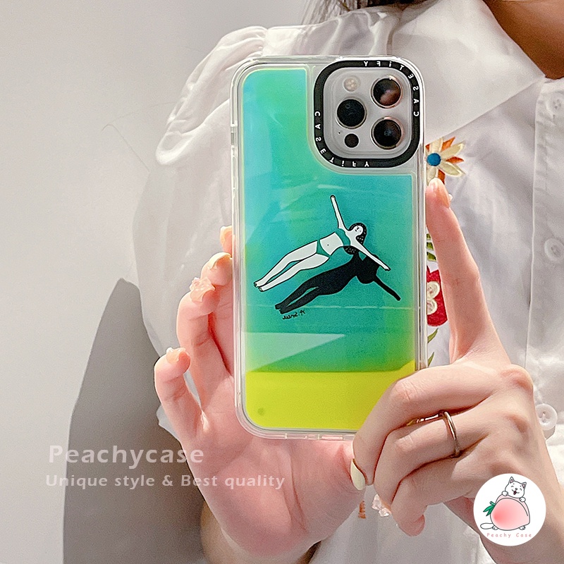 Ốp Điện Thoại Kính Dạ Quang in Hình Cô Gái Bơi Lội Cho iPhone 13 12 11 Pro Max Xr Xs Xsmax X 12pro