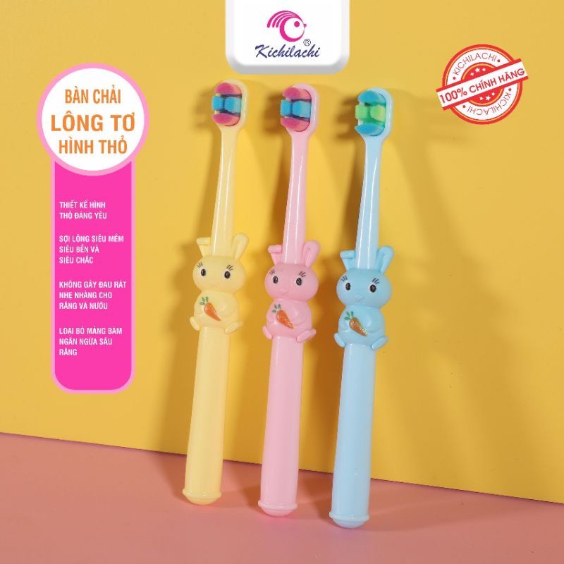 Bàn chải đánh răng sợi lông tơ mini siêu mền mịn Hình thỏ Kichilachi Kichi (Công Nghệ Nhật) - An toàn cho Bé