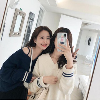 Áo len dệt kim một vai dáng rộng mỏng hơn Áo len cổ chữ V Top dành cho nữ Áo len cổ chữ V nhiều màu rò rỉ vai cổ chữ V Áo len cổ chữ V S