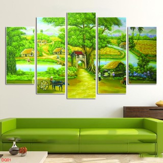 Bộ 5 tấm ghép tranh dán tường 3D đồng quê, làng quê nhiều mẫu