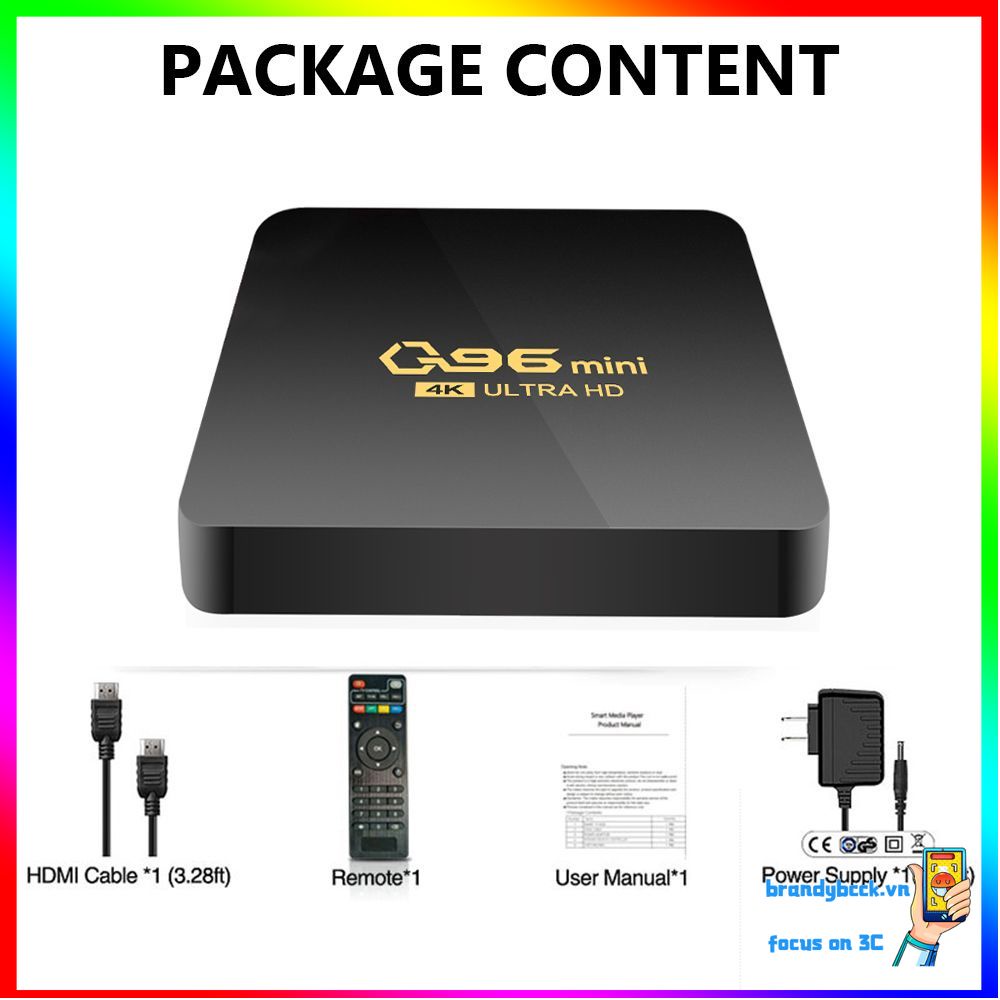 Đầu TV box Q96 mini Android 10.0 S905L L I T 2.4G WIFI 4K 4GB + 64GB ChấT LượNg Cao