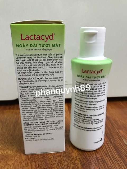 Dung dịch vệ sinh phụ nữ Lactacyd ngày dài tươi mát tính chất lá trầu không và nước hoa hồng 150ml