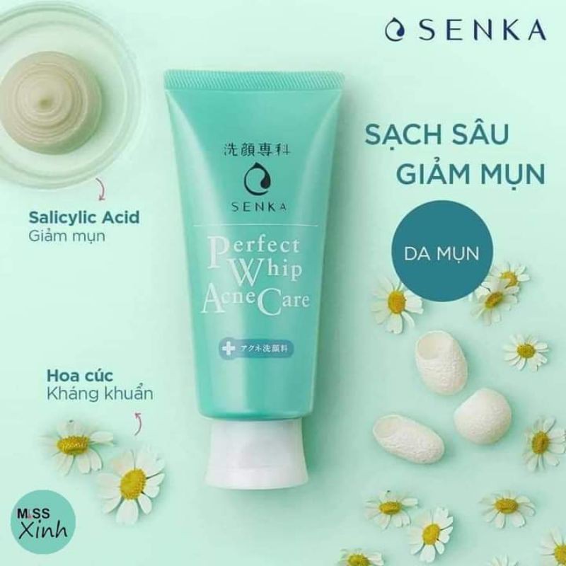 [CHÍNH HÃNG] Senka Perfect Whip Acne Care Xanh Lá - Sữa rửa mặt dành cho da mụn 100g