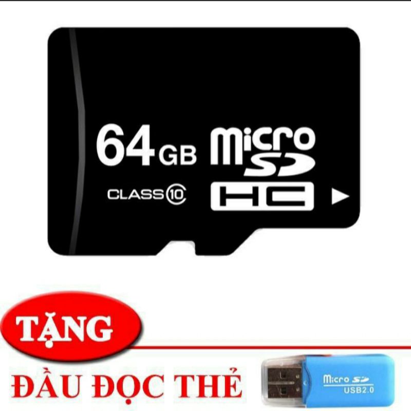 Thẻ nhớ MicroSD Class 10 Tốc độ cao (Đen)  64GB/  Tặng kèm Đầu Đọc | WebRaoVat - webraovat.net.vn