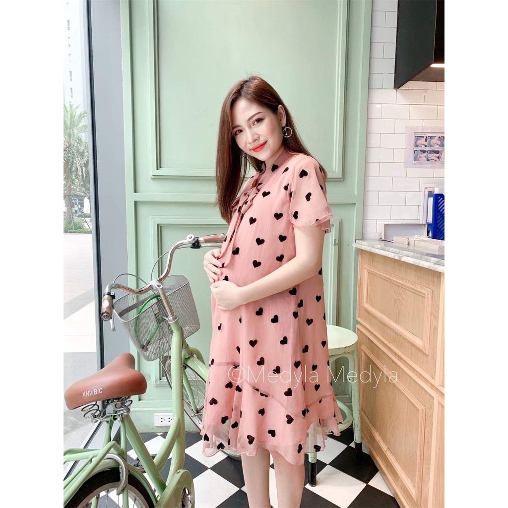 Đầm bầu xinh -Váy bầu thời trang thiết kế chất voan 2 lớp siêu mềm, đẹp freesize từ 45 đến 70kg
