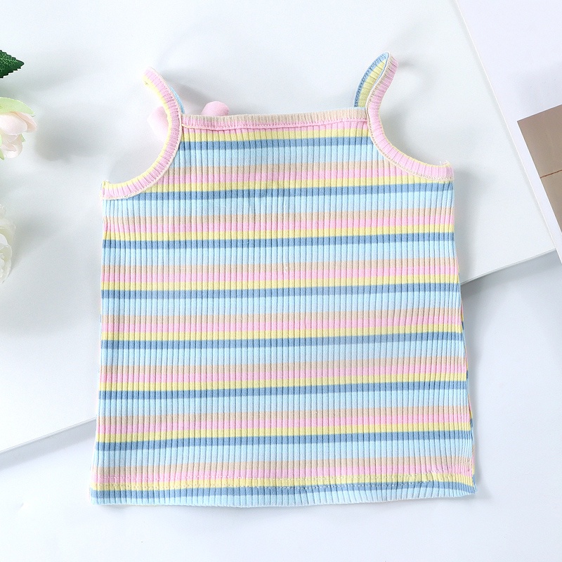 Áo Ba Lỗ Dễ Thương Phong Cách Hàn Quốc Thời Trang Mùa Hè Dành Cho Trẻ 0-5 Tuổi❤Áo Hai Dây Họa Tiết Sọc Cầu Vồng Dễ Thương Dành Cho Bé Gái