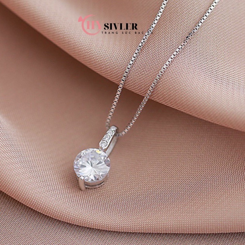 Dây chuyền bạc s925 dây mì mặt đá siêu sáng đơn giản nữ tính dây chuyền nữ bạc thật giá rẻ