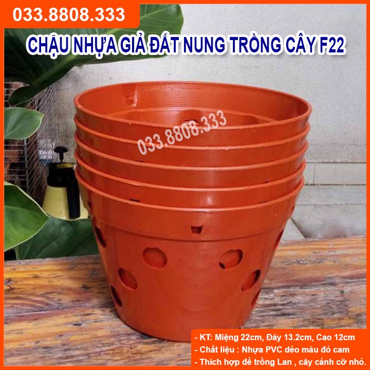 10 chậu nhựa giả đất nung phi 22 miệng trơn trồng hoa lan cây cảnh. ( 22x13x`12)