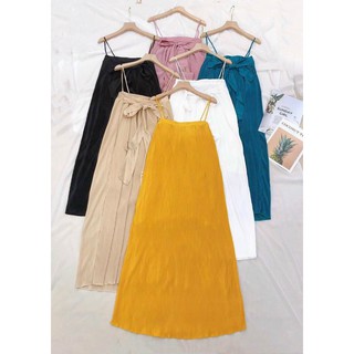 Đầm maxi xếp ly cột nơ lưng + Ảnh thật