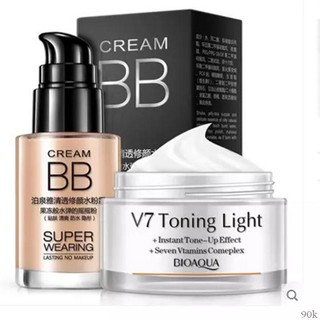 Bộ trang điểm cơ bản gồm kem nền che khuyết điểm BB và kem dưỡng trắng da mặt V7